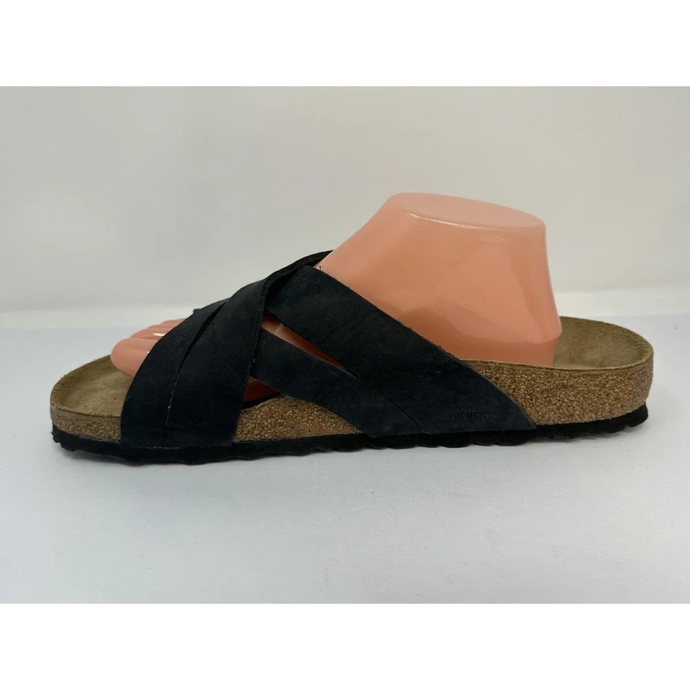 Birkenstock Lugano Suede Sandals SFB Black Mens Size 44 US 11 NWOB